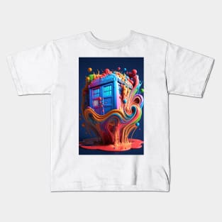 Psychedelic Police Box From Another Time - Rainbow Dripping Paint - Colorful Psychedelia Illustration Kids T-Shirt